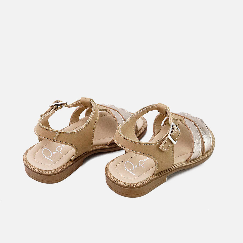 Sandalias piel dos tiras metalizadas Papanatas | Eli 1957