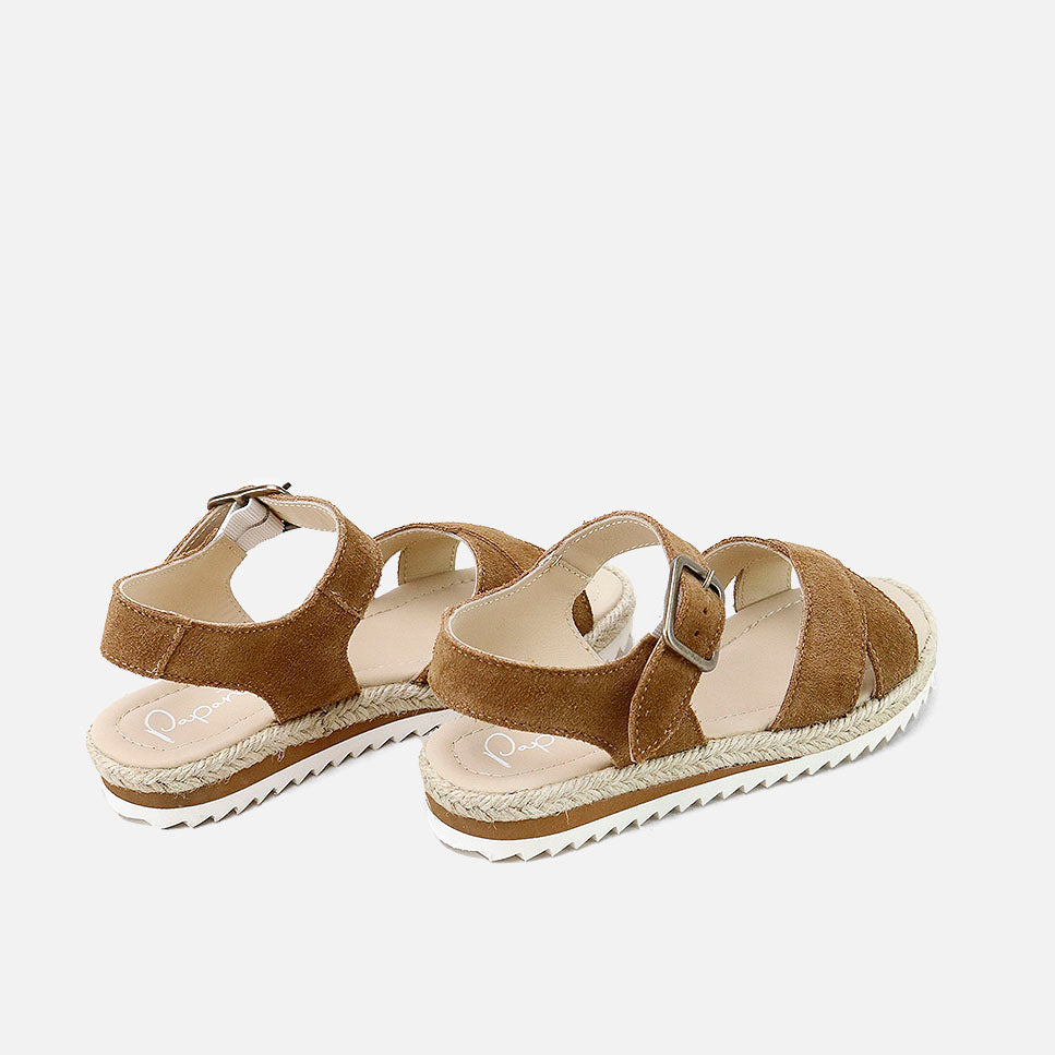 Sandalias piel hebilla serraje nogal Papanatas | Eli 1957