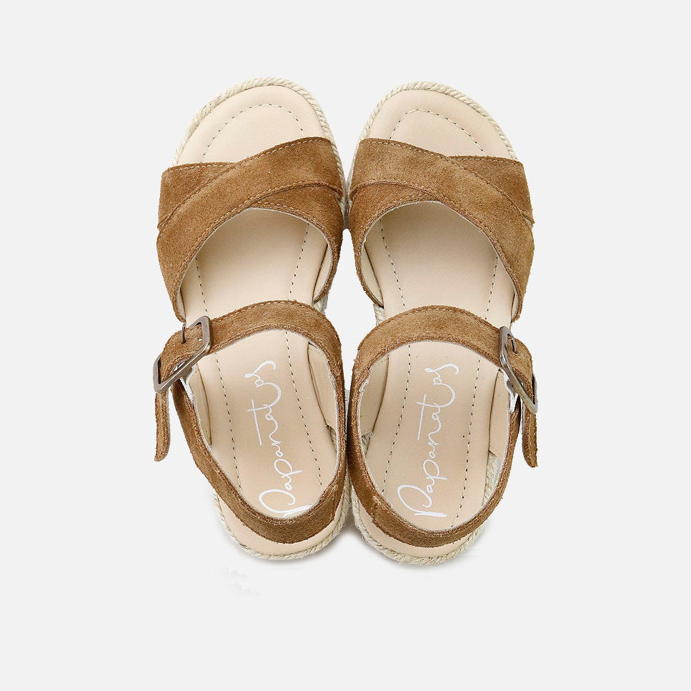 Sandalias piel hebilla serraje nogal Papanatas | Eli 1957