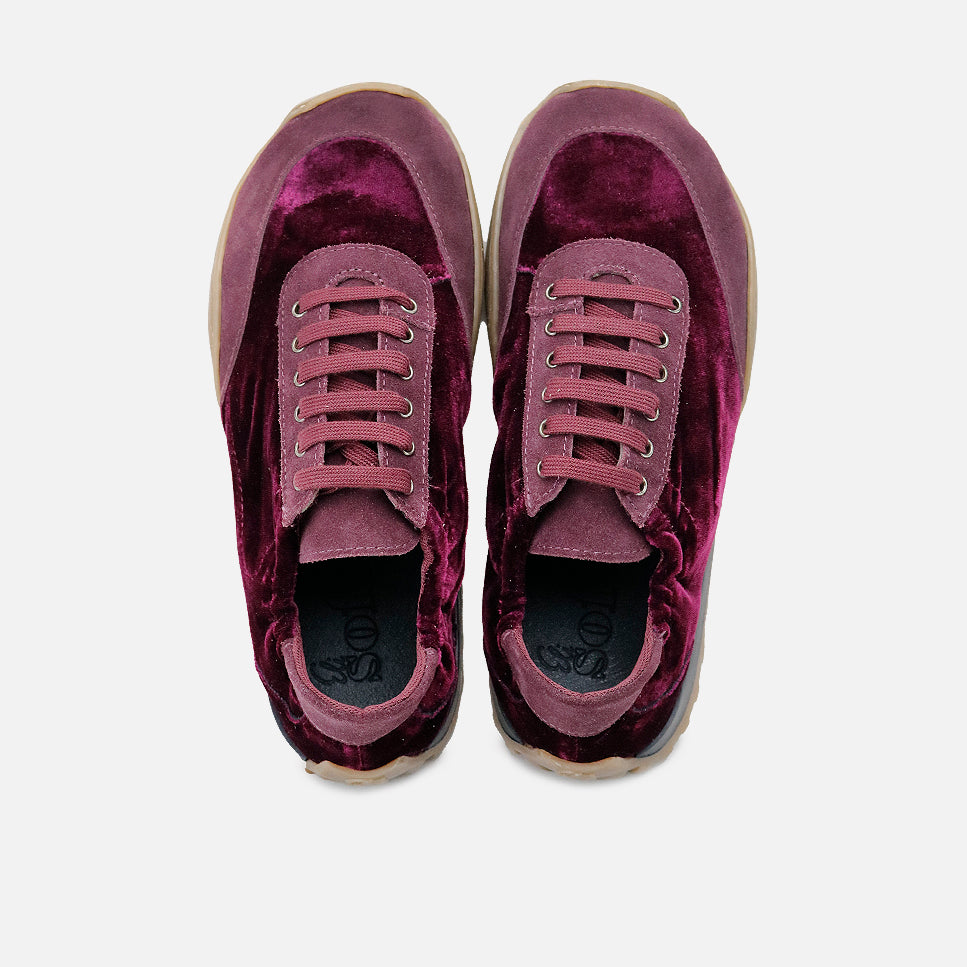 Elisoft burgundy velvet barefoot sneakers | Eli 1957
