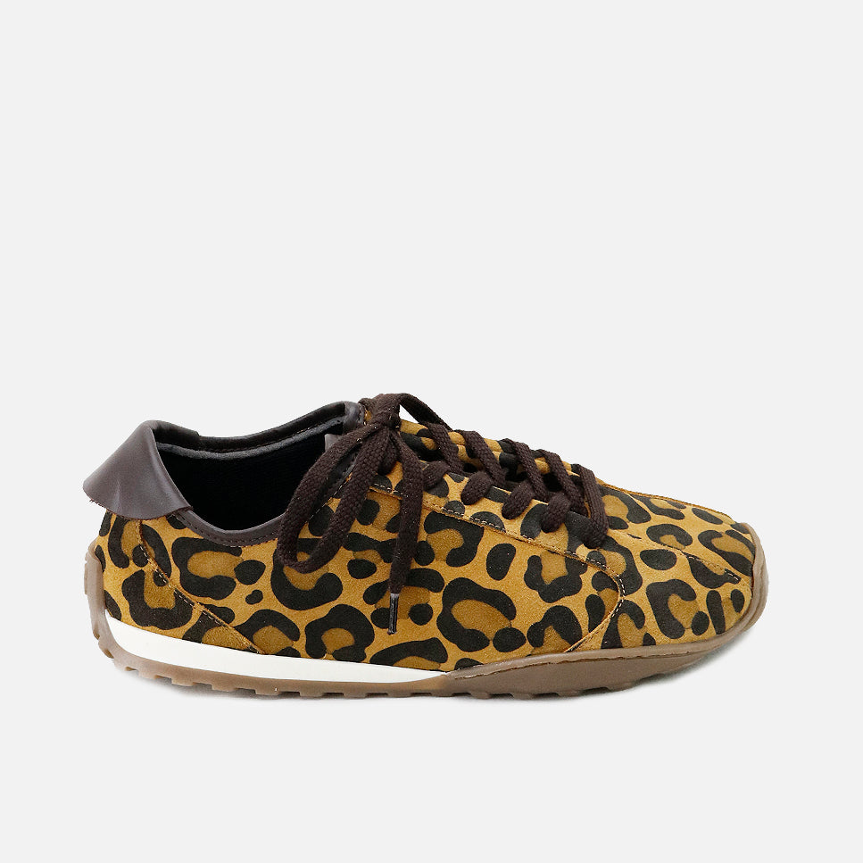 Zapatillas barefoot de piel serraje velour leopardo con cordones Eli Soft | Eli 1957