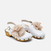 Papanatas white calfskin flower clogs | Eli 1957