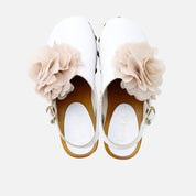 Papanatas white calfskin flower clogs | Eli 1957