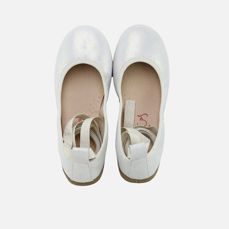 Ballerina Shoes with Elastic Ribbons Puntini Beige Elibasic | Eli 1957
