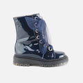 Navy Blue Patent Leather Plumeti Boot by Uno Sibaritas | Eli 1957