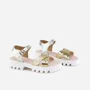 Papanatas Platinum Glitter Leather Gel Platform Sandals | Eli 1957