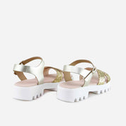 Papanatas Platinum Glitter Leather Gel Platform Sandals | Eli 1957