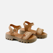Papanatas camel platform raffia gel strap sandals | Eli 1957