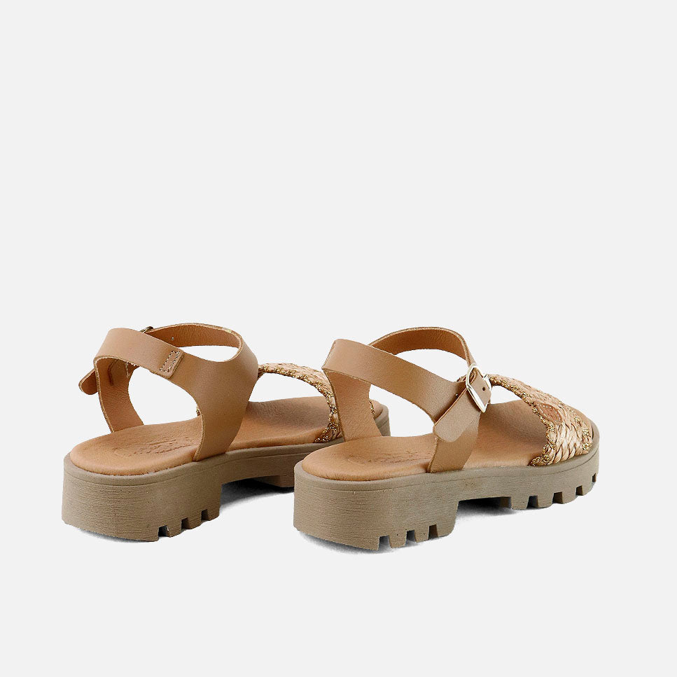 Papanatas camel platform raffia gel strap sandals | Eli 1957