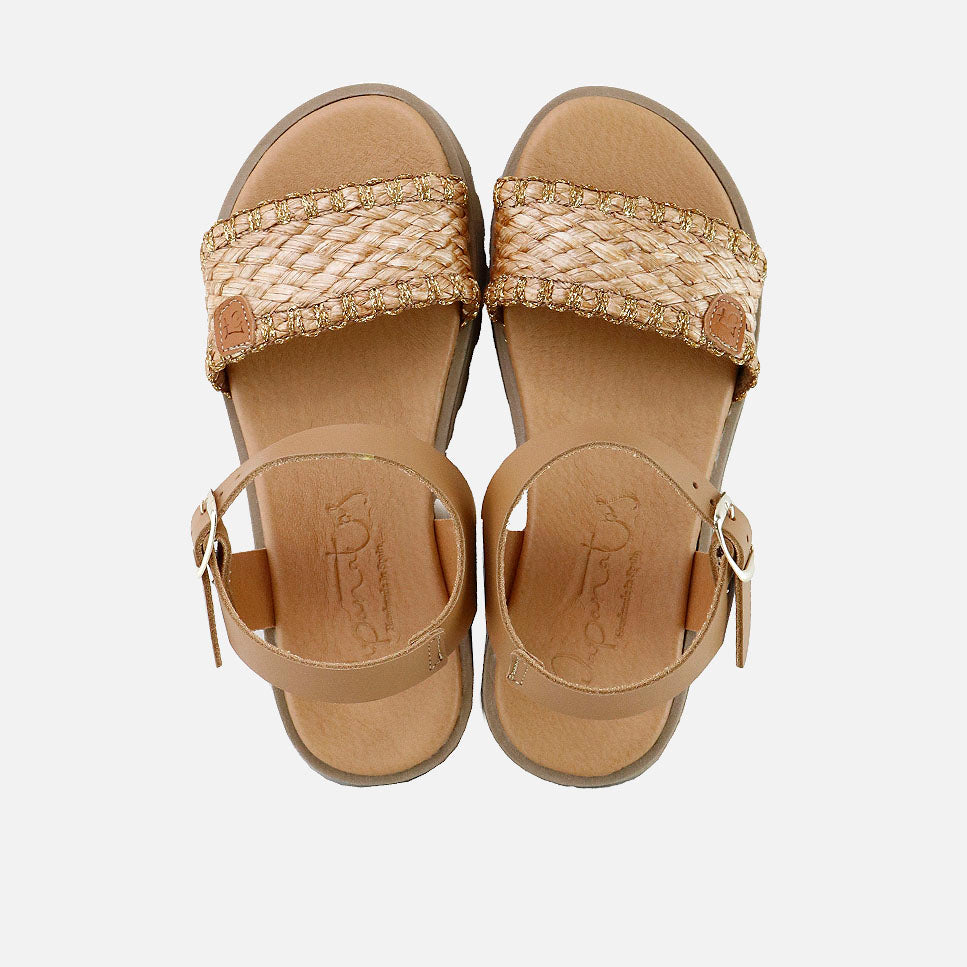 Papanatas camel platform raffia gel strap sandals | Eli 1957