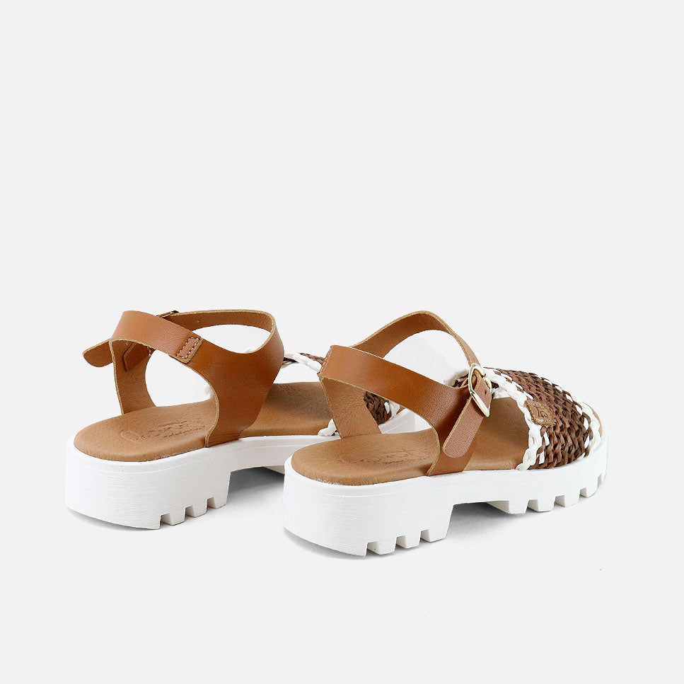 Sandalias gel tira rafia cuero plataforma Papanatas | Eli 1957