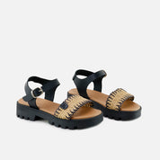 Sandalias gel tira rafia negra plataforma Papanatas | Eli 1957
