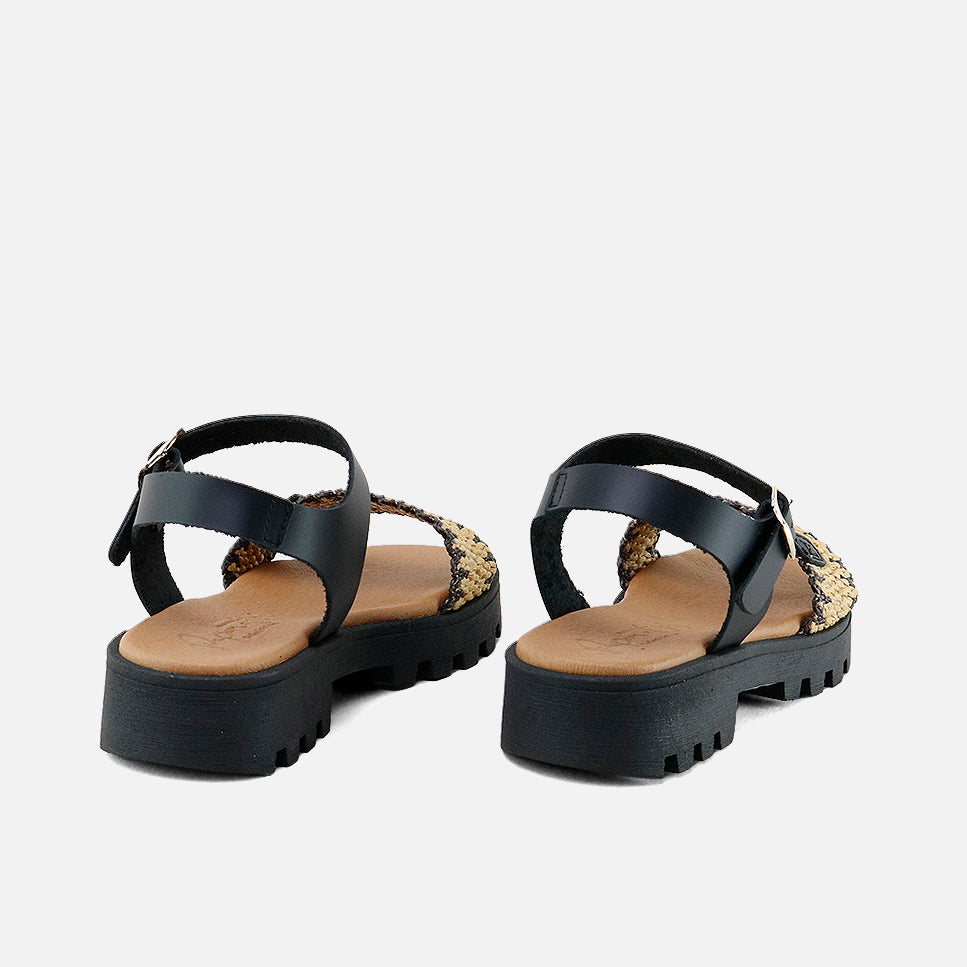 Sandalias gel tira rafia negra plataforma Papanatas | Eli 1957