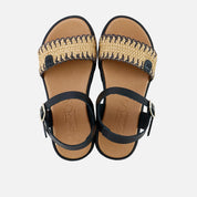 Sandalias gel tira rafia negra plataforma Papanatas | Eli 1957