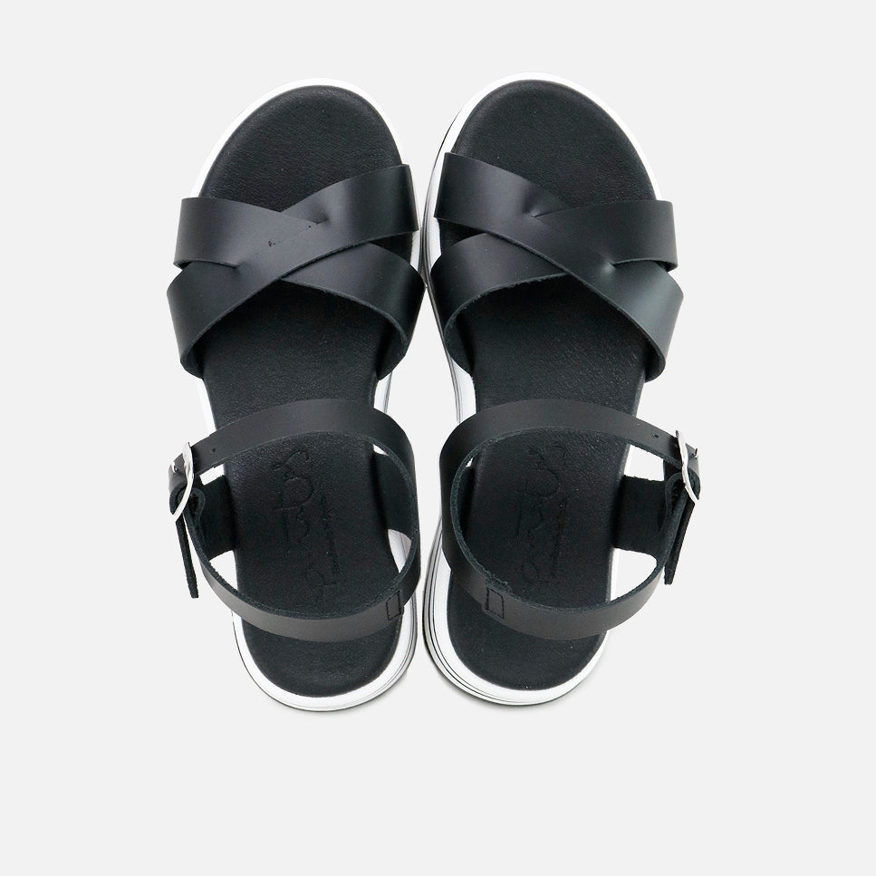 Papanatas black crossed strap platform sandals | Eli 1957