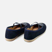Blue plush leather heart-shaped Mary Janes by Elibasic | Eli 1957