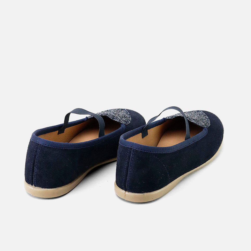 Blue plush leather heart-shaped Mary Janes by Elibasic | Eli 1957