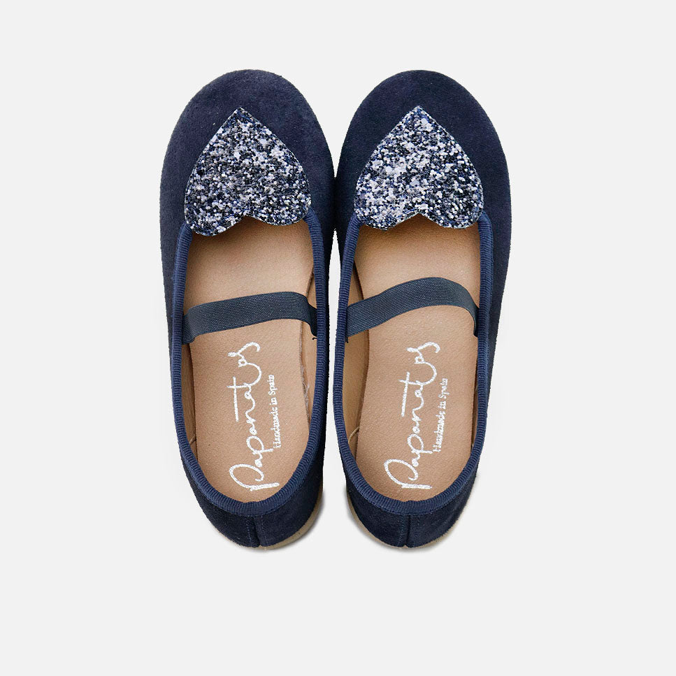 Blue plush leather heart-shaped Mary Janes by Elibasic | Eli 1957