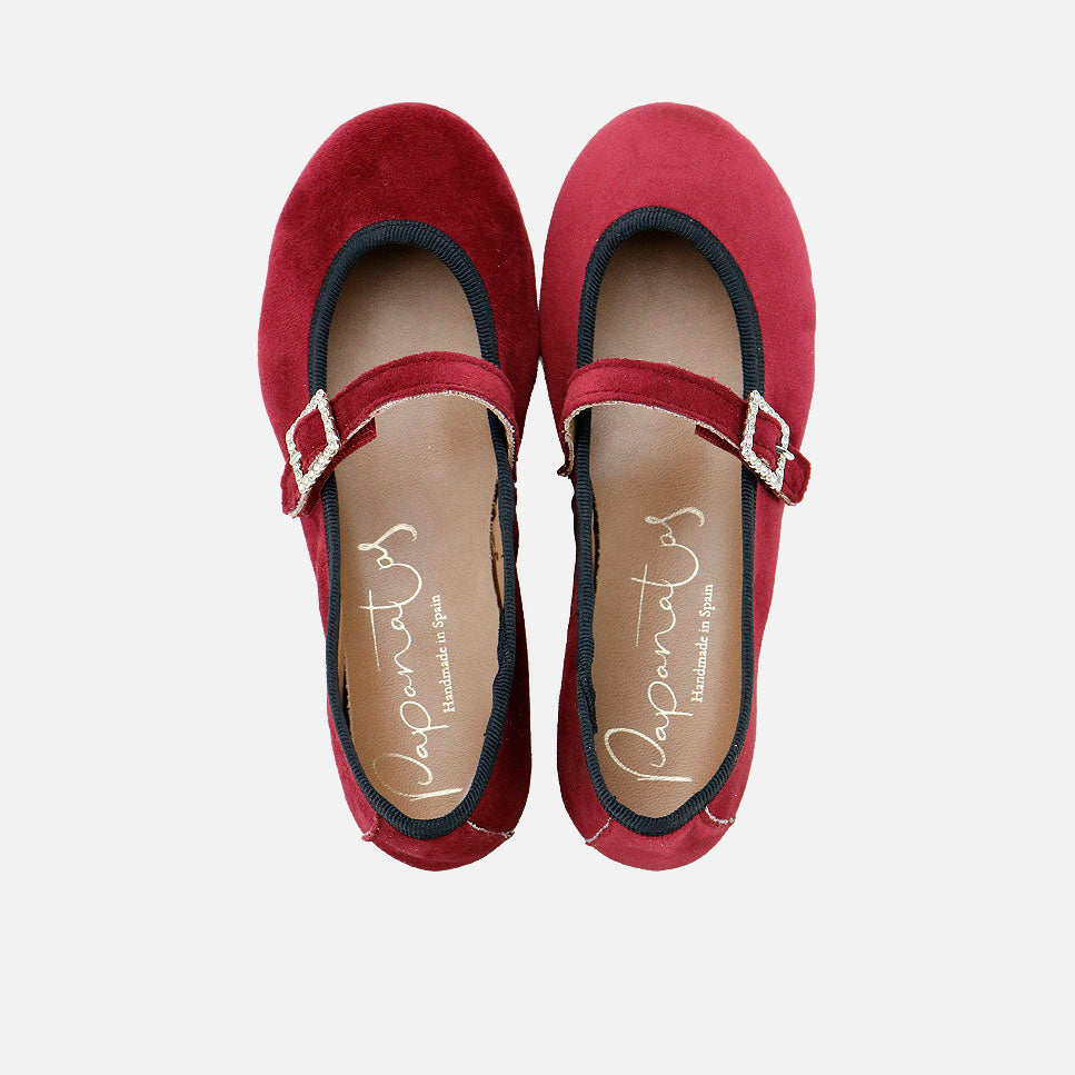 Papanatas burgundy leather crystal buckle Mary Janes | Eli 1957