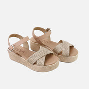 Sandalias plataforma piel raffia nude Papanatas | Eli 1957