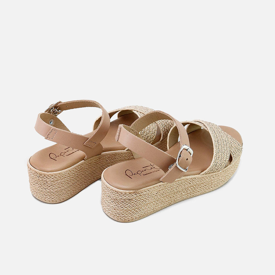 Sandalias plataforma piel raffia nude Papanatas | Eli 1957