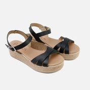Sandalias plataforma piel vaqueta negro Papanatas | Eli 1957