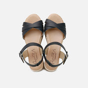 Sandalias plataforma piel vaqueta negro Papanatas | Eli 1957