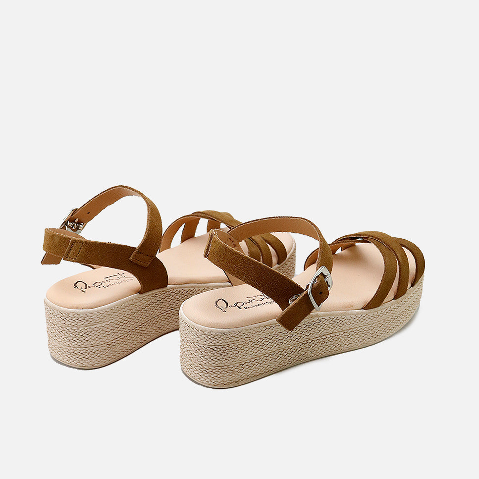 Sandalias plataforma piel velour sigaro Papanatas | Eli 1957