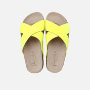 Sandalias bio cruzadas piel fluor amarillo Papanatas | Eli 1957