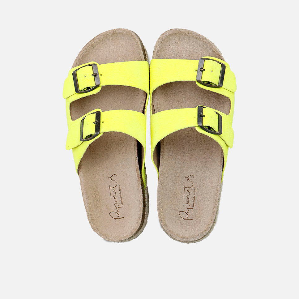 Sandalias bio hebillas piel verlour fluor amarillo Papanatas | Eli 1957