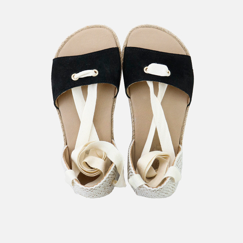 Sandalias barefoot estilo alpargata en serraje negro Elisoft | Eli 1957