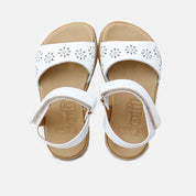 Sandalias barefoot piel blanca flores troqueladas Elisoft | Eli 1957
