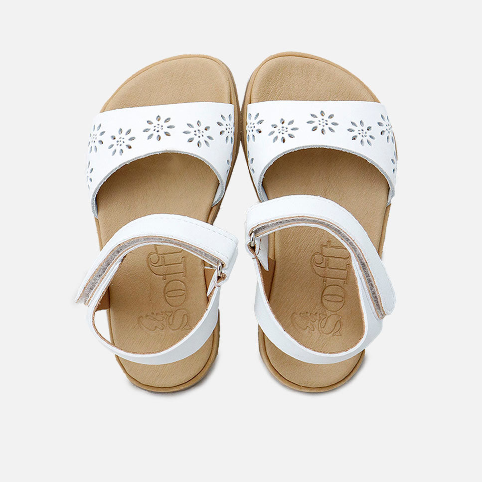Sandalias barefoot piel blanca flores troqueladas Elisoft | Eli 1957