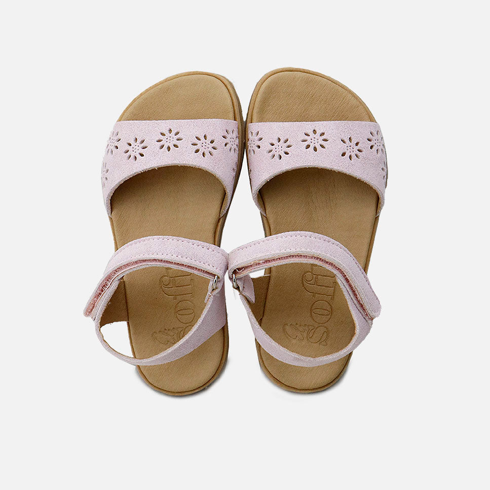 Sandalias barefoot piel rosa flores troqueladas Elisoft | Eli 1957