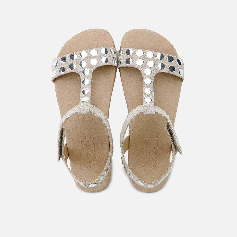 Sandalias barefoot tachas ecopiel beig  Elisoft | Eli 1957